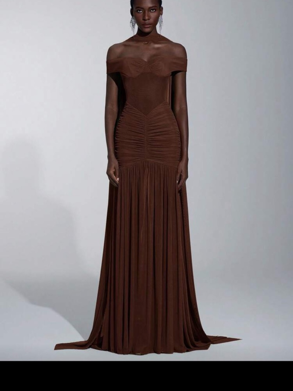 Off-Shoulder Brown Evening Gown